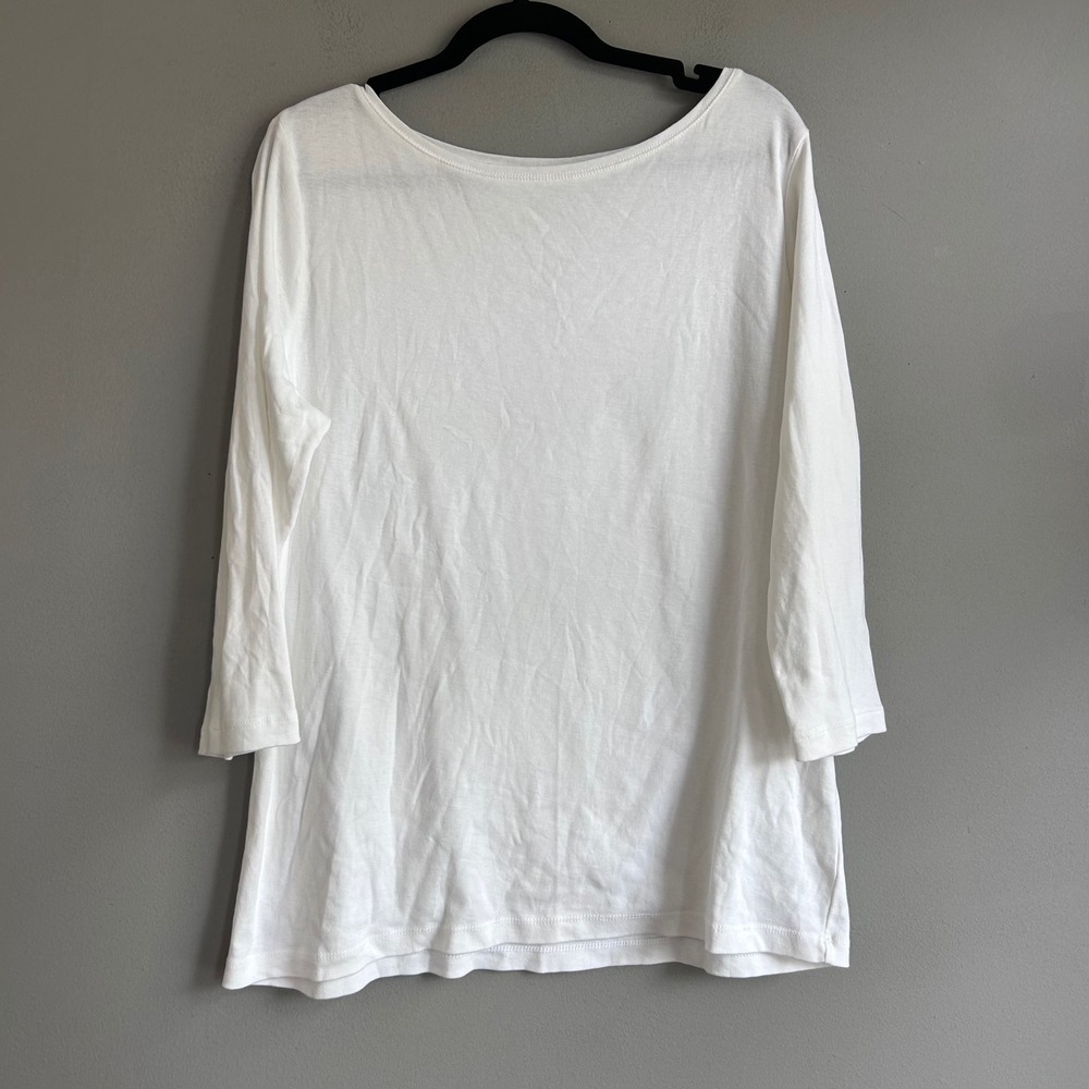 Talbots Woman Petite White 100% Pima Cotton 3/4 Sleeve Scoop Neck Tee 1XP